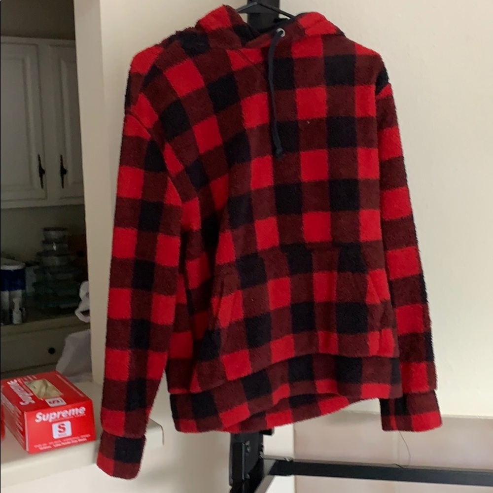 Express plaid sherpa hoodie
